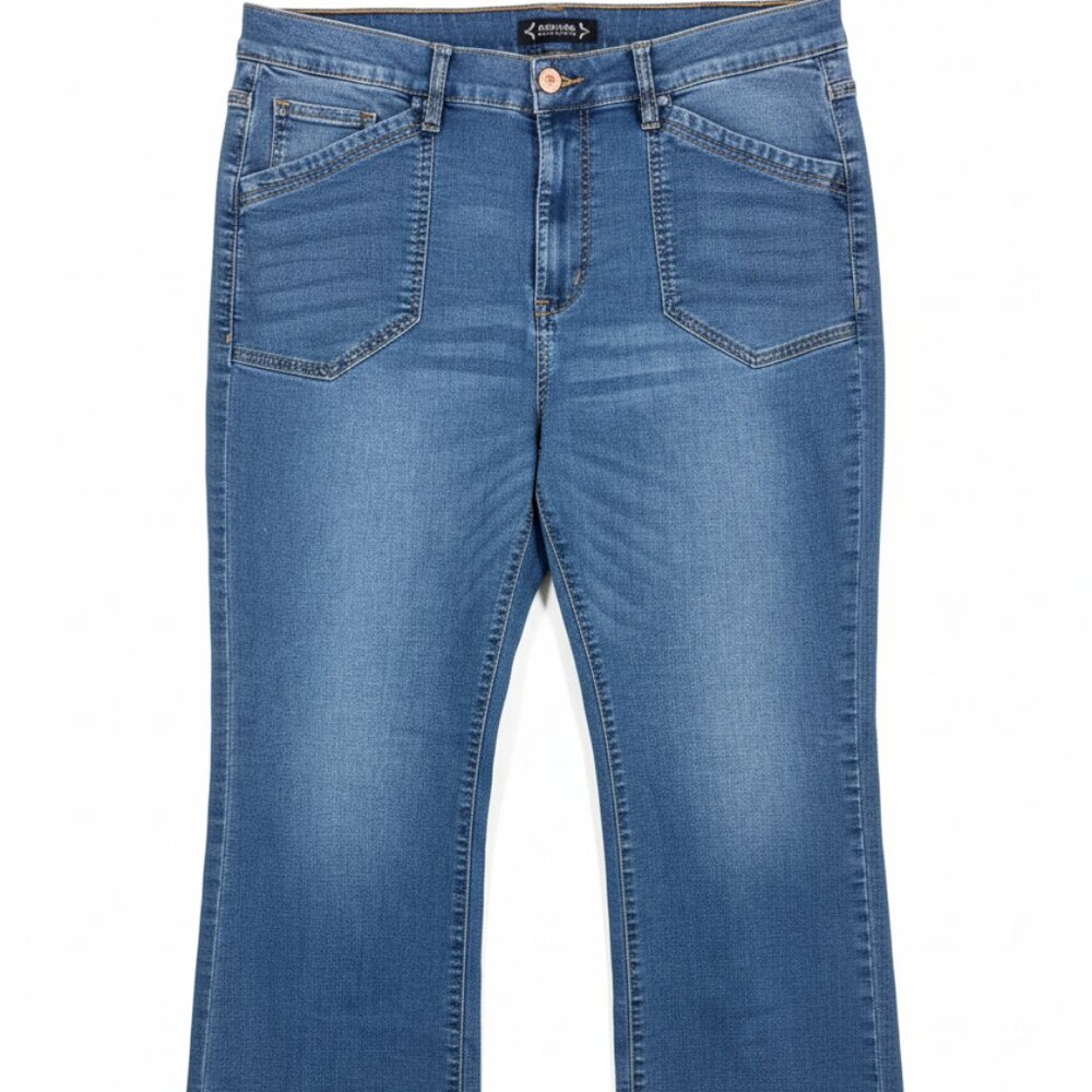 Nanette Lepore Jeans 20W Belle High Rise Bootcut Stretch Blue Denim Patch Pocket